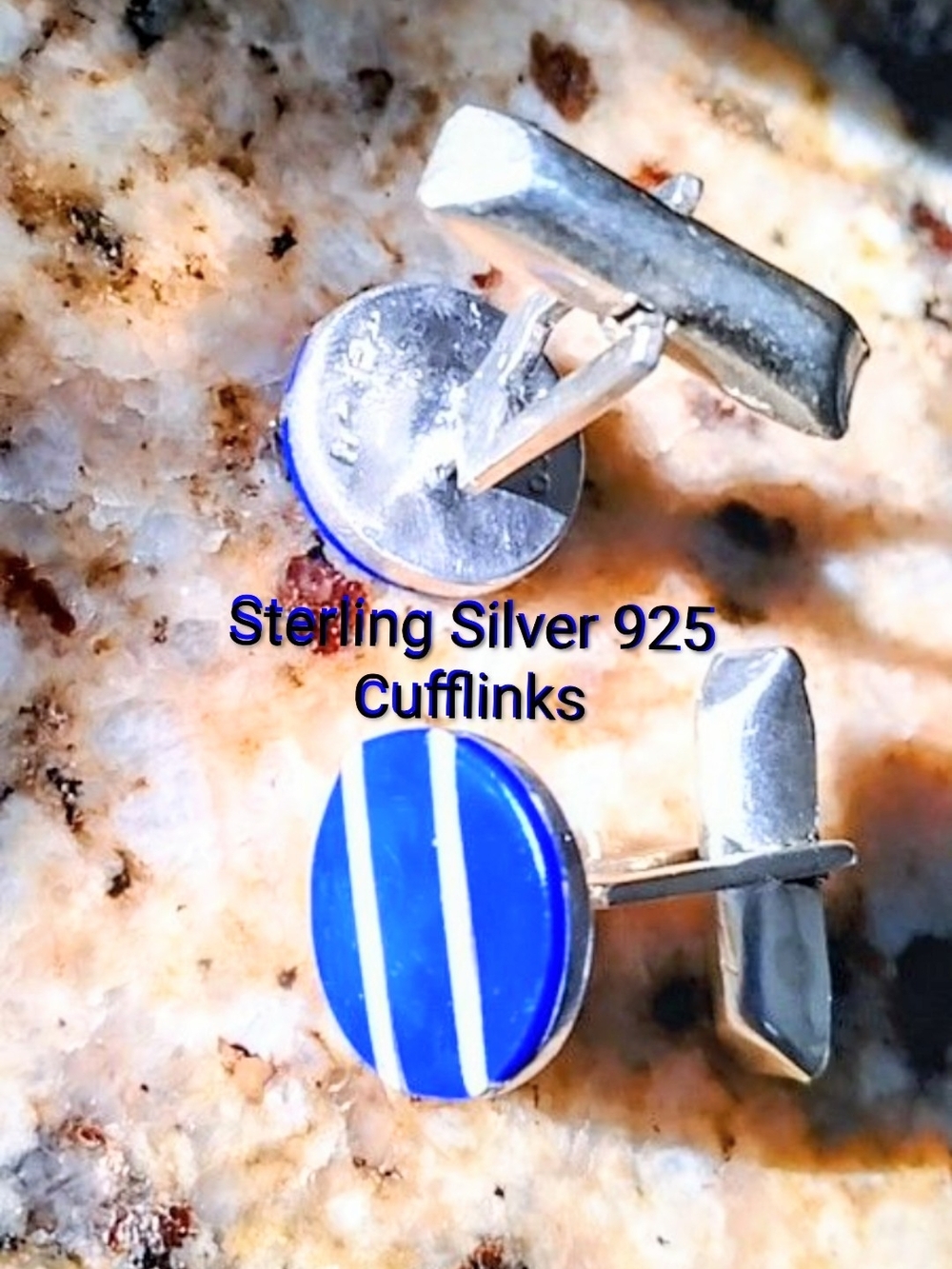 Sterling Silver 925 Blue Stripe Cufflinks